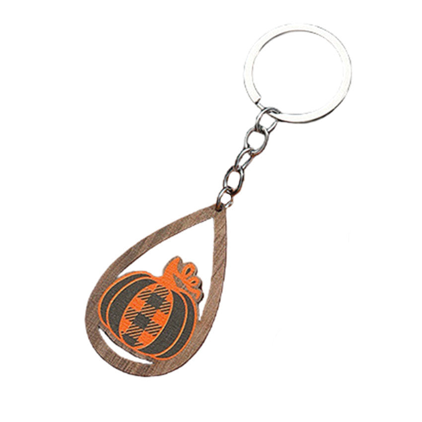 Wholesale Halloween Water Drops Pumpkin Ghost Print Wooden Keychain